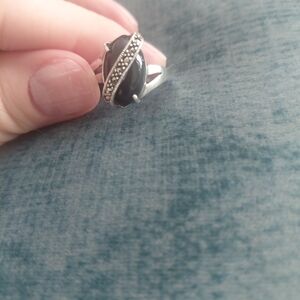 Sterling Silver Onyx-Like Ring With Marcasites